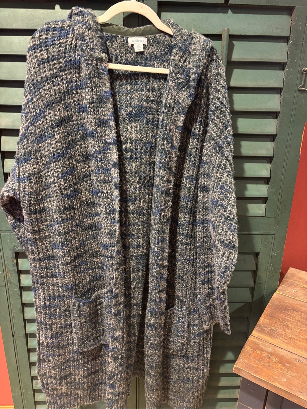 Sundance Marled Hooded Open-Front Cardigan Sweater - Blue/Gray